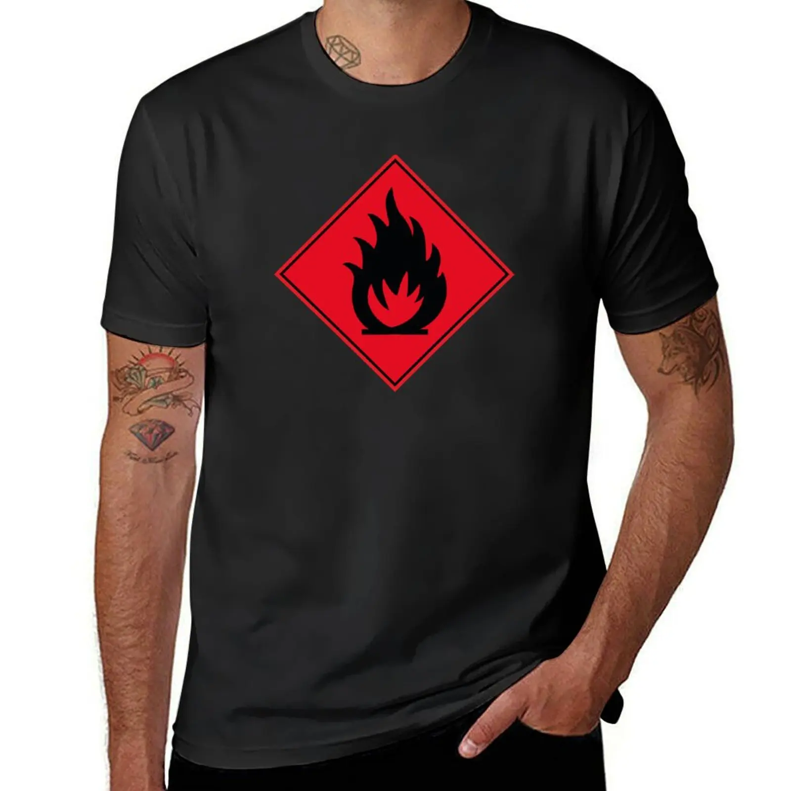 

Flammable warning sign (no text) T-Shirt aesthetic clothes boys whites heavyweight t shirts for men