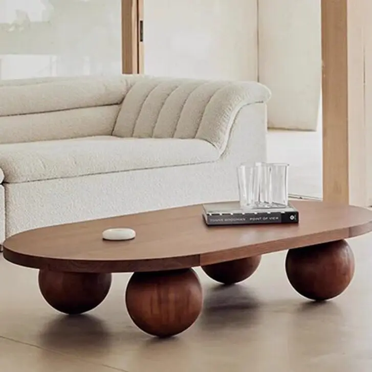Medieval style designer style creative art oval coffee table ash wood solid wood low table simple and modern