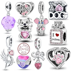 925 Sterling Silver Pure Pink Love Puppy Pet Pink Perfume Pendant Beads Suitable For 3MM 925 Original Bracelet Diy Jewelry