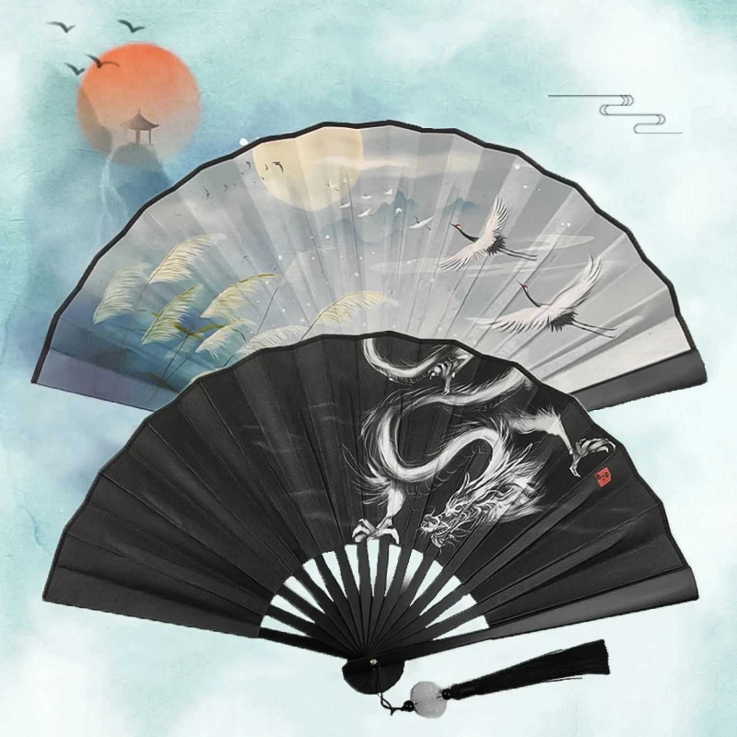 Classical Chinese Style Silk Folding Fan Plastic Antique Hand Held Fan Hanfu Accessories Wedding Party Prom Dance Fan  Decor