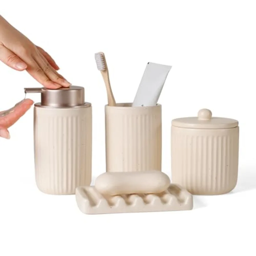 

Набор аксессуаров для ванной комнаты для современного домашнего декора - керамический набор для ванной с дозатором для мыла, держателем для зубных щеток и мыльницей