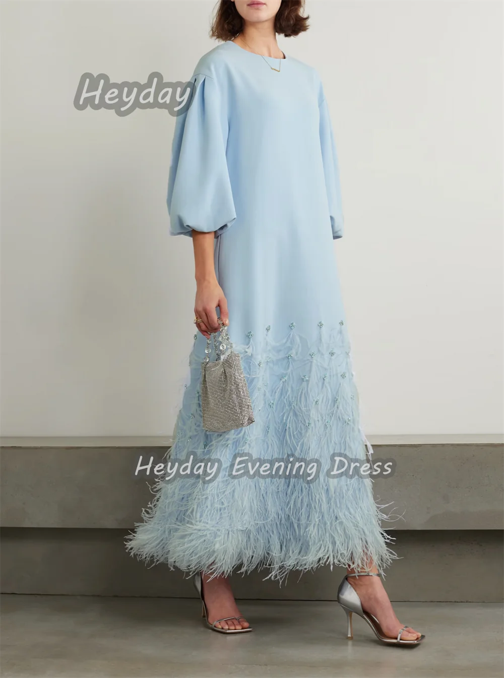 Heyday السعودية O-Neck Beaded Prom Gown Sexy A-Line Sexy Crepe Half Sleeves Ankle Length Elegant Dress For luxurious Woman 2024