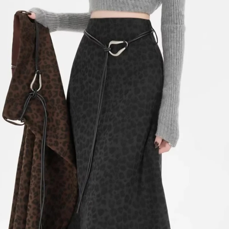 

Vintage Leopard Print A-line Skirts 2025 Autumn New Versatile High-waisted Slim Skirt Chic Casual Style Skirt for Women