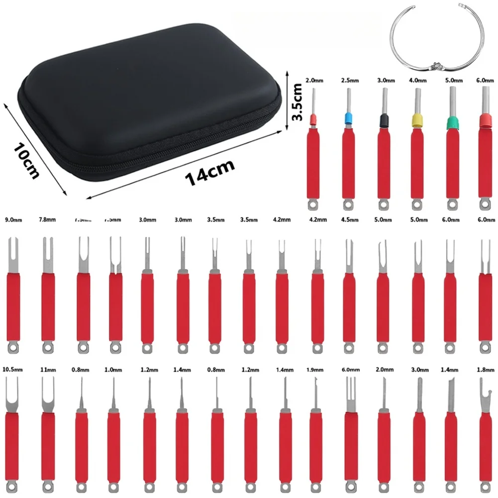 Juego de Herramientas de extracción de terminales de coche, 36 piezas, herramienta extractora de pines, liberación de conector de cable eléctrico, eyectores de terminales