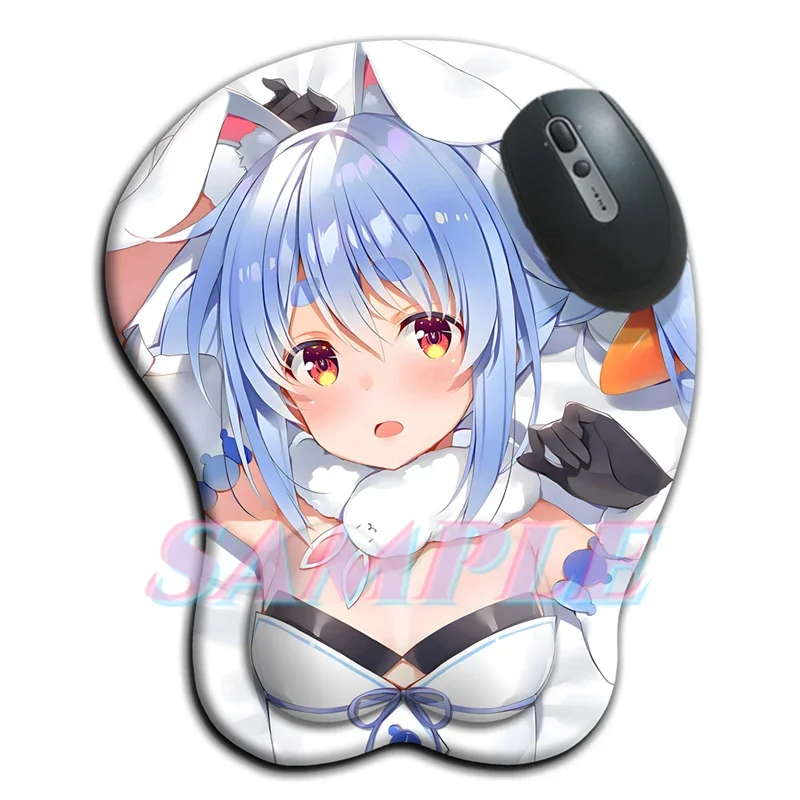 Hololive Usada Pekora Small Boobs with 3D Nipple Mouse Pad Anime Cute Figure Sexy Oppai Mousepad with Wrist Rest Kawaii Desk Mat