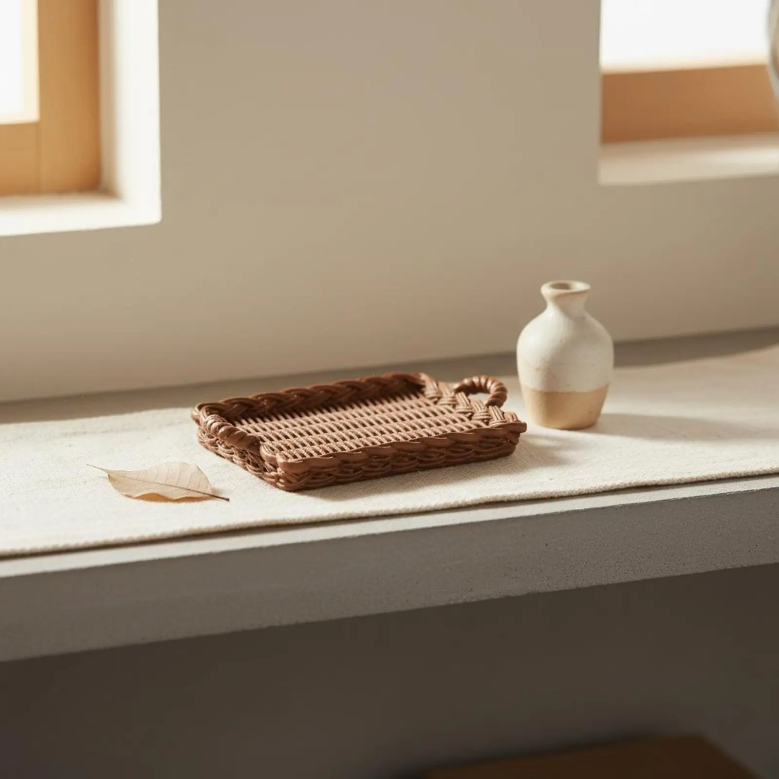 

3 Pieces Woven Miniature Tray Handmade Look Double-Handle Tray Resin Woven Plate Rustic Look Home Decor Reusable for DIY Crafts