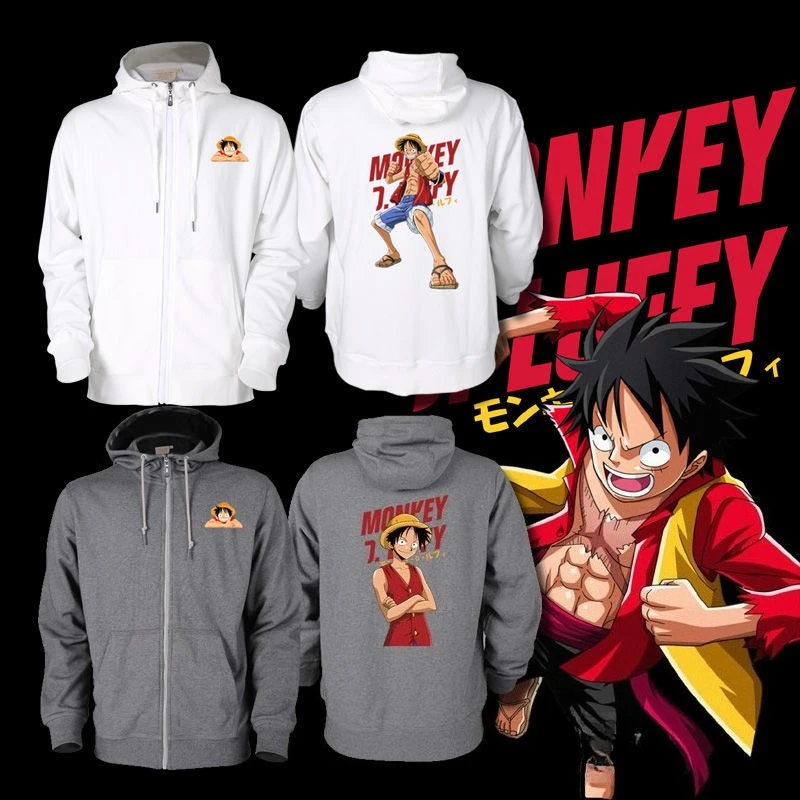 

Bandai One Piece аниме Луффи с принтом, осенне-зимняя новая мужская и женская свободная термотолстовка на молнии большого размера