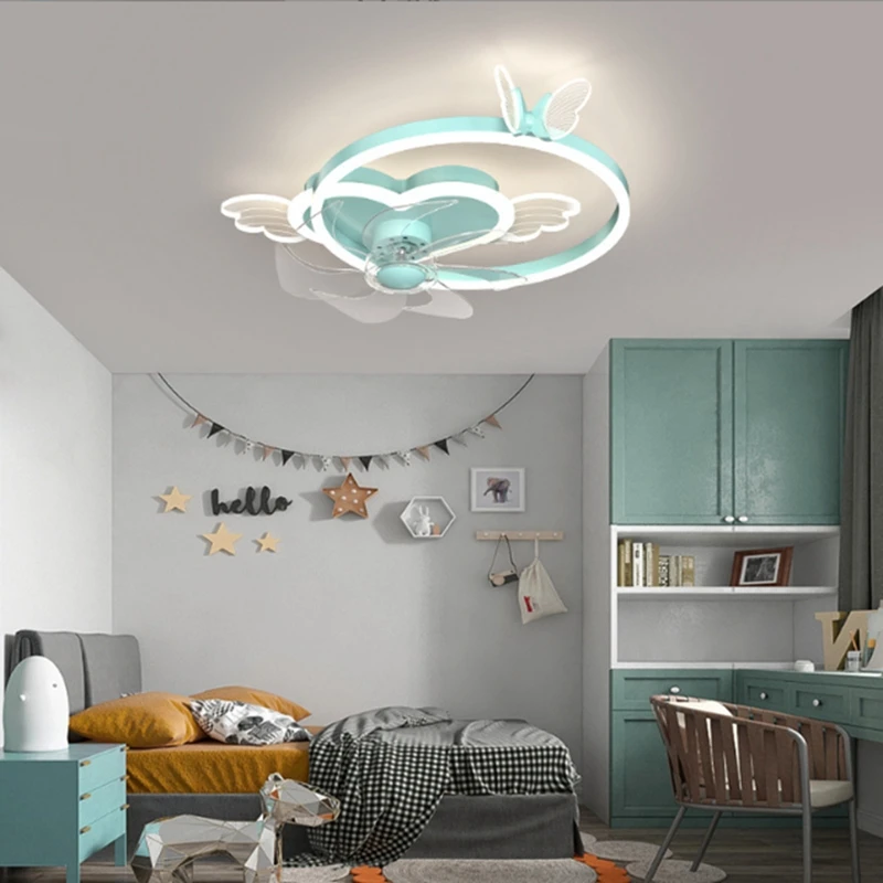 Originality Children Fan Ceiling Lamp Modern IntelligentLED Indoor Decorate Luminaires Heart Shaped Butterfly Bedroom Chandelier