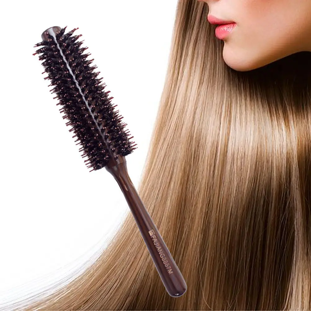 

Профессиональная круглая расческа для волос с щетиной кабана и нейлоном 8867-14, большая, с деревянной ручкой, для укладки, завивки, сушки и против пушистости