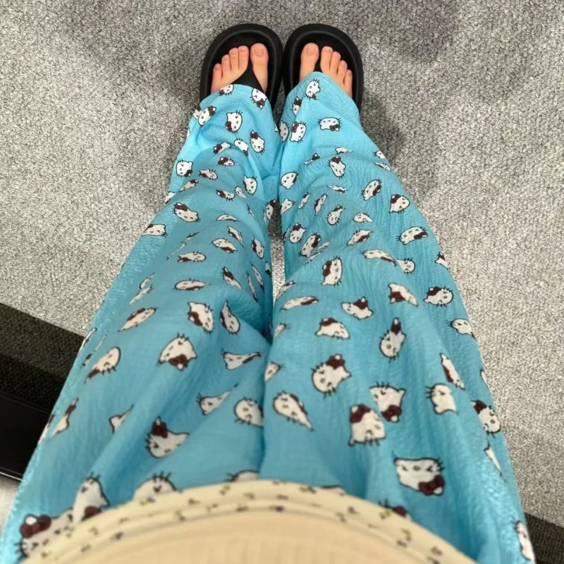 

Sanrio Hello Kitty Women's Pajama Pants Kawaii Cartoon Summer Sleeping Pants Thin Style Casual Sleepwear Trousers Homewear New