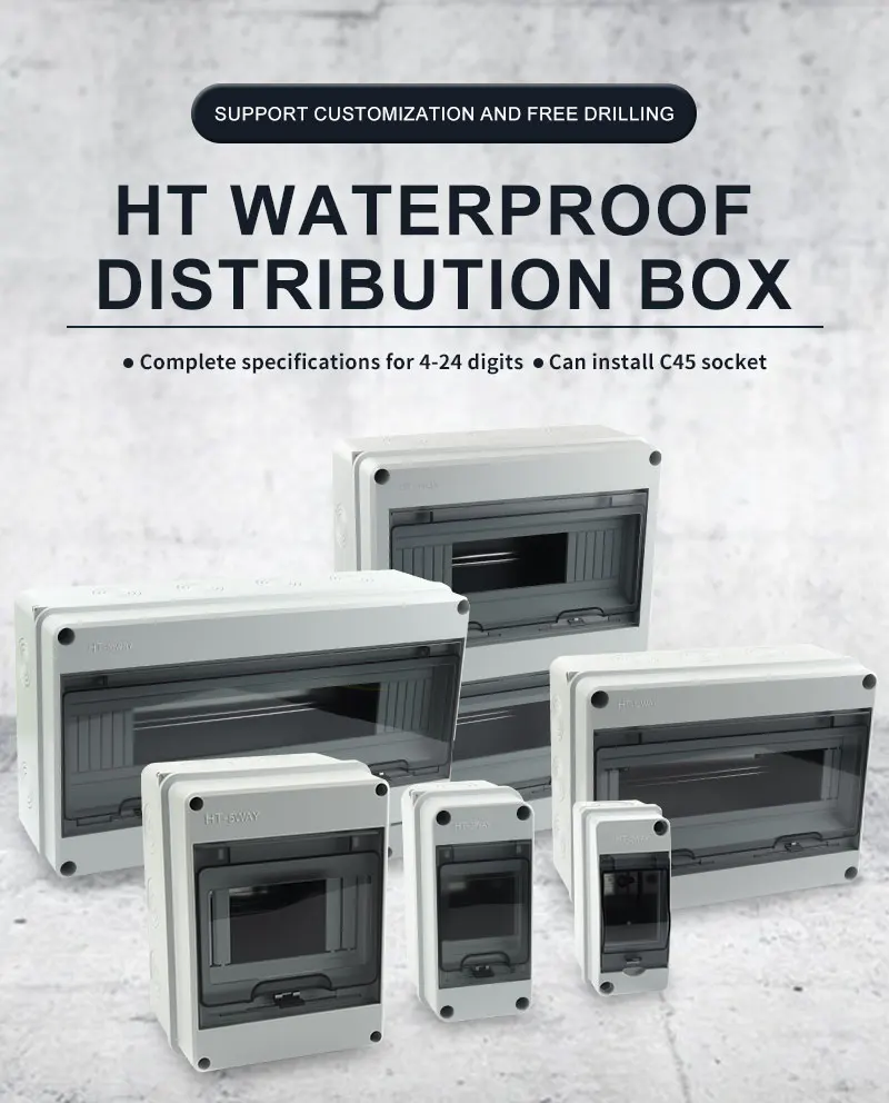 HT-5/8/12/15/18/24-Wege IP65 Wasserdichte Verteilerdose ABS-Kunststoff Outdoor Elektrische Anschlussdose mit DIN-Schienen-Schaltkasten – Detail 1