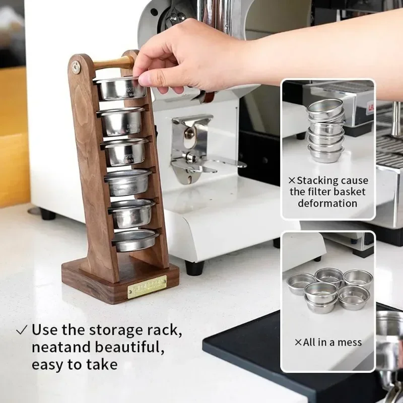 Coffee Filter Holder Black Walnut Espresso Handle Filter Basket Holder Coffee Container Storage Rack Barista Accessories