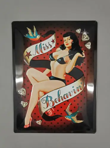 9974101-x Retro Vintage Tin Sign Miss Behavin Pin-Up 30x40cm