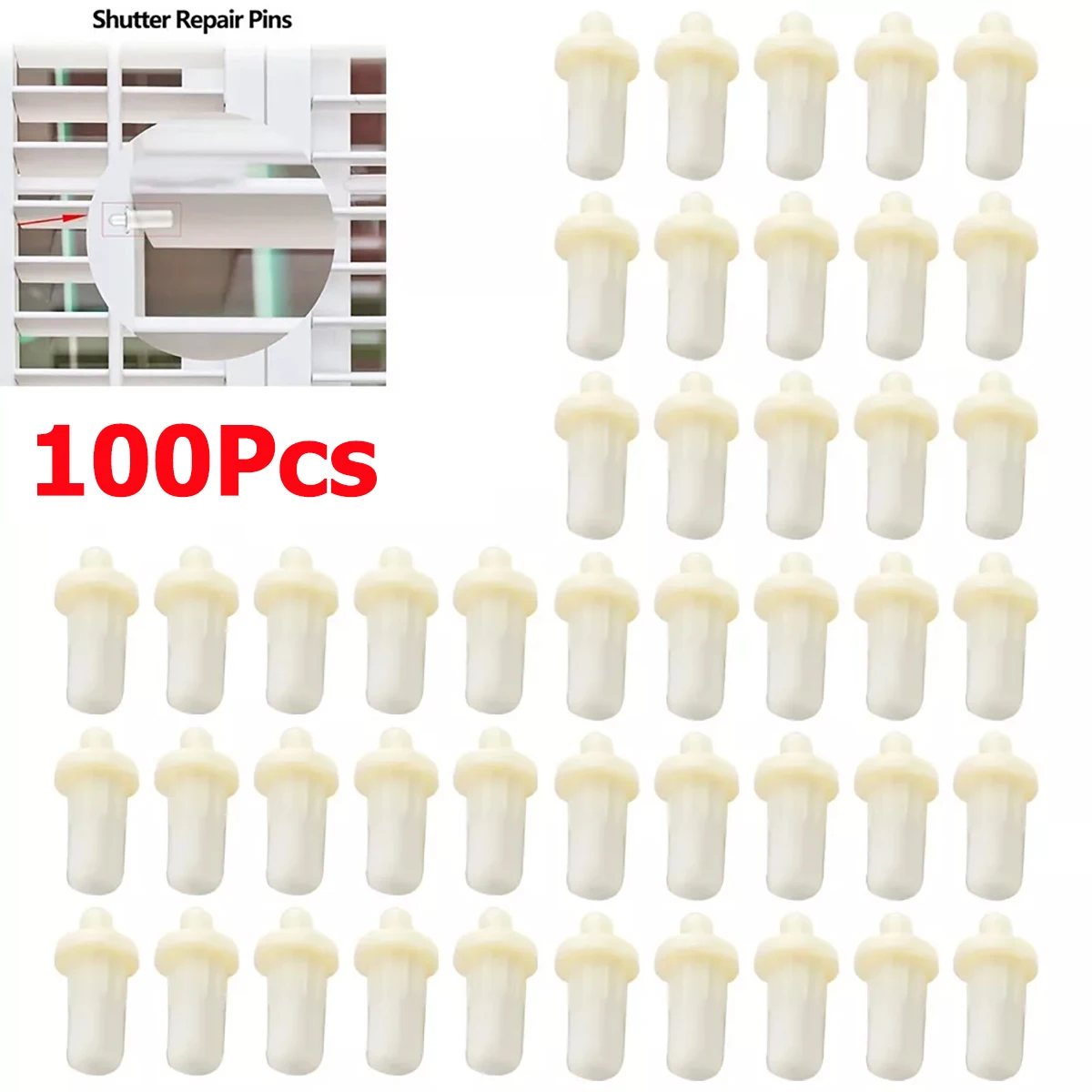 

100pcs White Plastic Shutters Louver Repair Pin Maintenance Bolt Spring Loaded Replacement Pins For Shutter Door Shutter Window