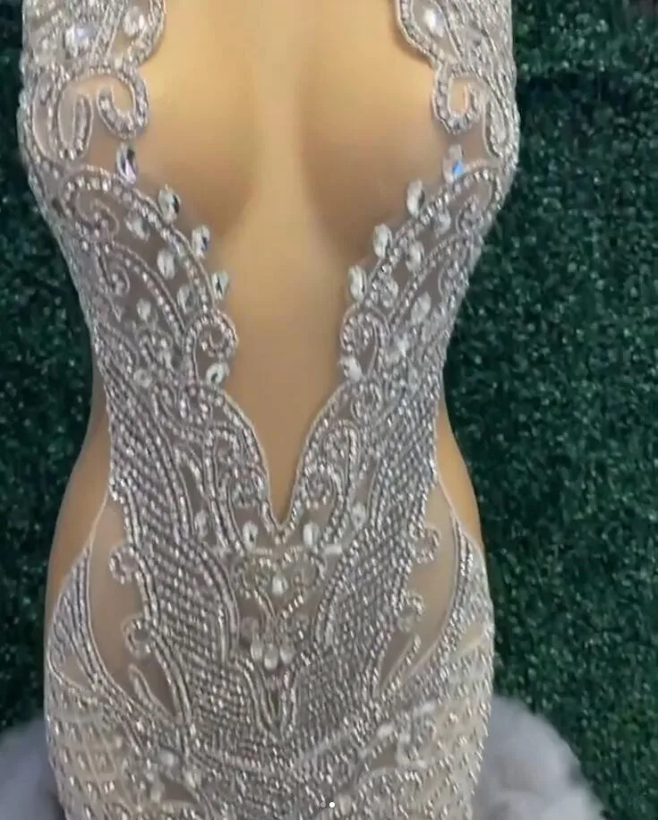 Vestido de fiesta de noche con diamantes plateados para mujer, brillante, con volantes de cristal, negro, para graduación, cumpleaños, 15 años