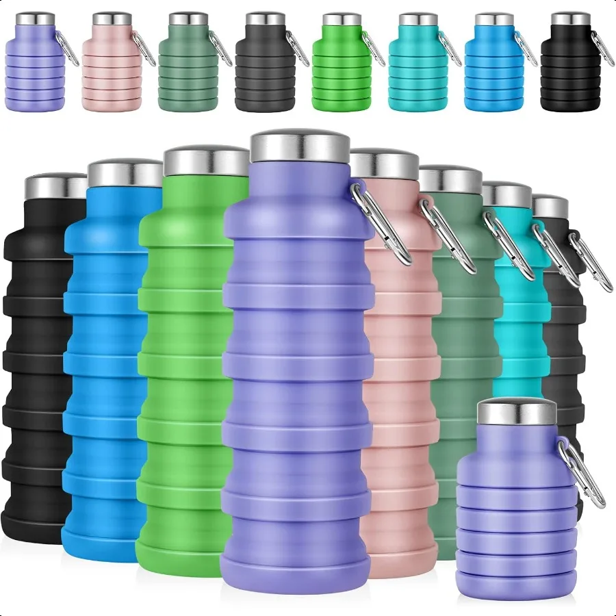 

Lallisa 8 шт. складные бутылки для воды оптом многоразовые силиконовые складные бутылки для воды 17 унций портативная легкая спортивная бутылка