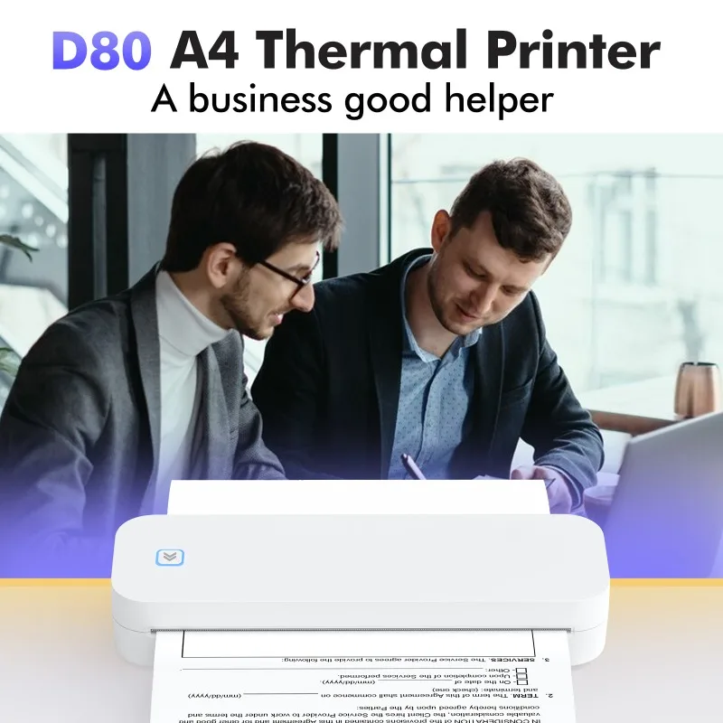 D80 new small portable a4 printer, Bluetooth inkless office, file thermal printer export a4