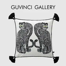 GUVINCI Cozy Living Fable Cushion Covers Whimsical Silly Tigers Animals Art Print Decorative Pillow Case For Couch Sofa Armchair