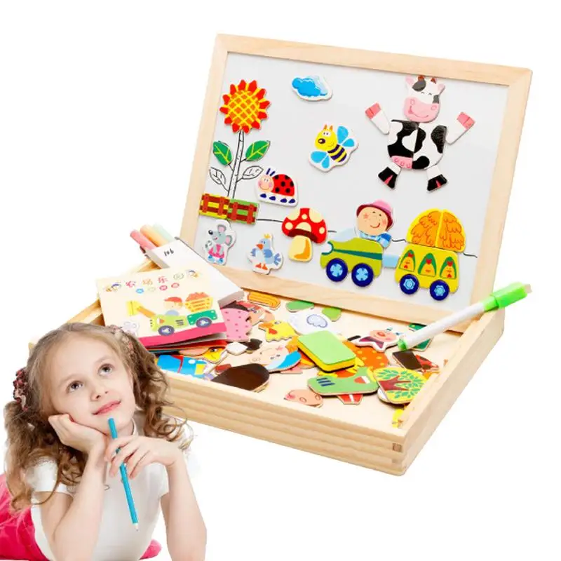 

Wood Toy Magnetic Board Puzzle Games Wood Toy Puzzles Happy Farm Jigsaw Sketchpad Board Games Wooden Toddler Sensory Toy STEM