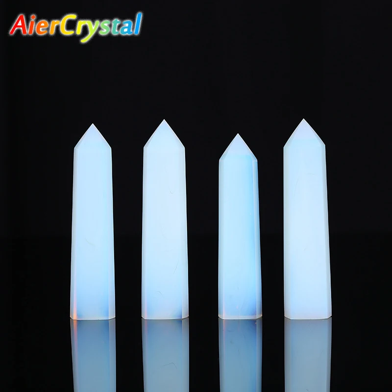 Opal Point Wand Crystal Healing Energy Stone Prisms Room Decor Reiki Polished Stone Prisms Obelisk Carved Column Crafts 40-80mm