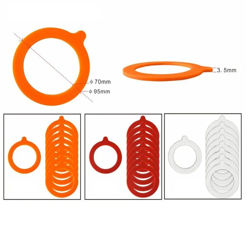 10pcs Silicone Jar Gaskets Replacement Food Storege Jars Airtight Leak-Proof Rubber Seals Rings Fits Kitchen Tools