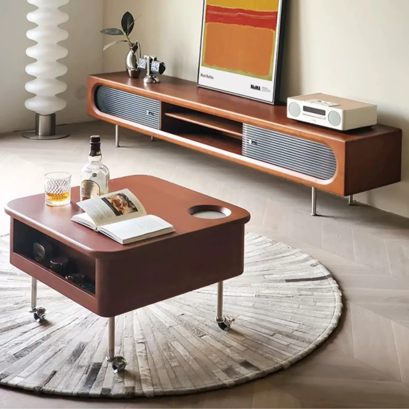 

Lifting coffee table retro living room balcony home modern simple small apartment storage solid wood multi-functional mobile