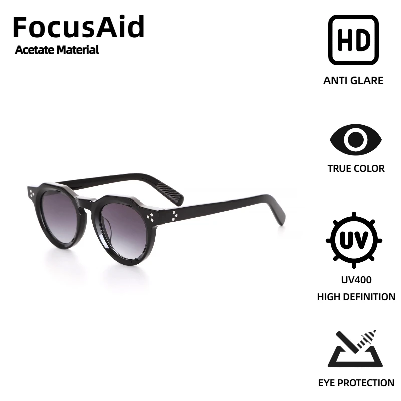 

FocusAid винтажные черные женские солнцезащитные очки с заклепками, ацетатные мужские роскошные брендовые дизайнерские солнцезащитные очки UV400, нейлоновые линзы
