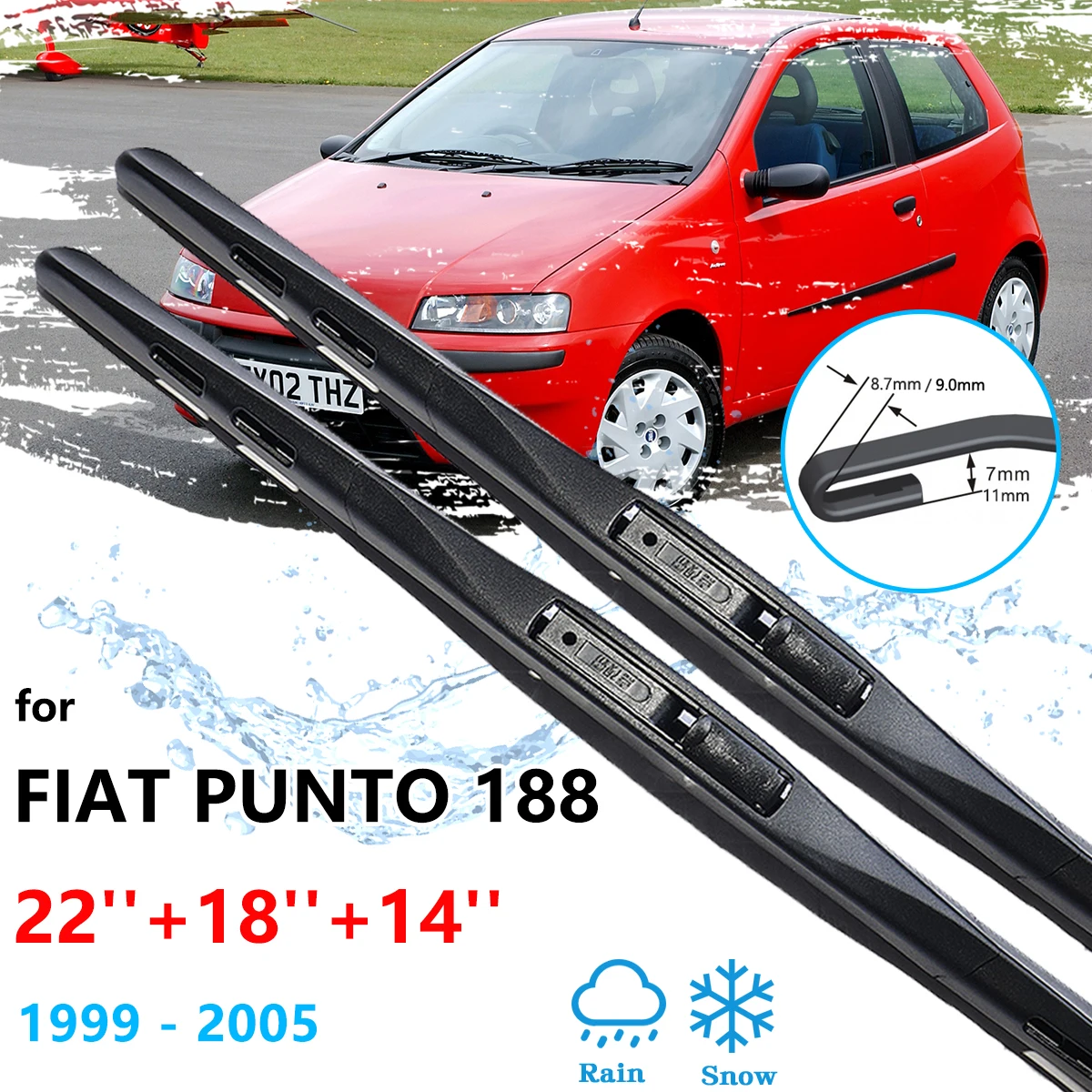 For Fiat Punto Classic 188 MK2 1999~2005 Front Rear Wiper Blades Set Window Windshield Windscreen Brushes Cleaning Accessories