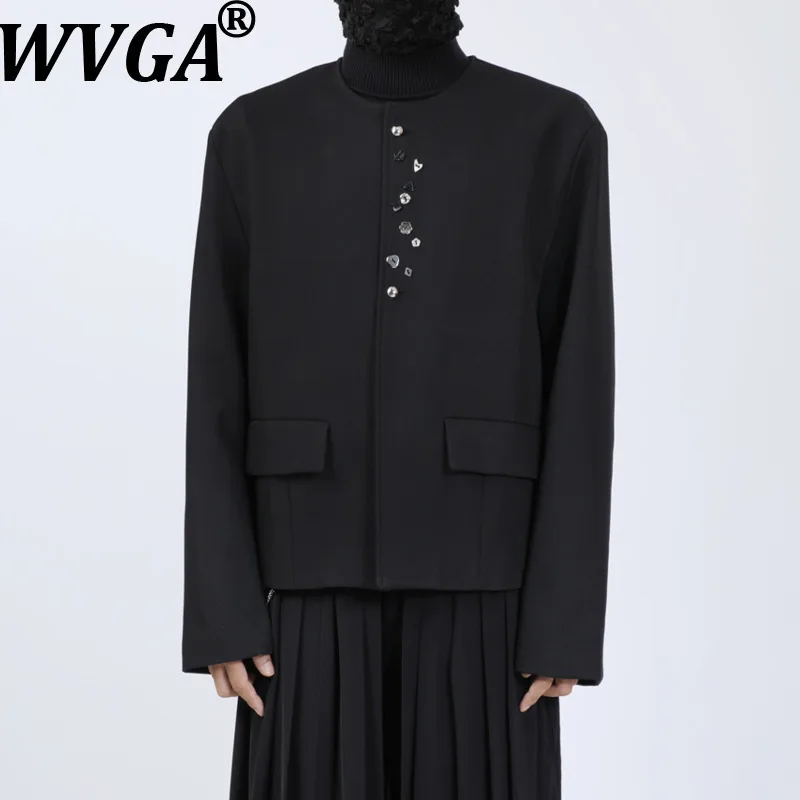 

WVGA Spring Autumn New Men Tide Collarless Short Suit Coats Button Trendy Design Niche Chic Casual Long Sleeve Blazer Ins W15270