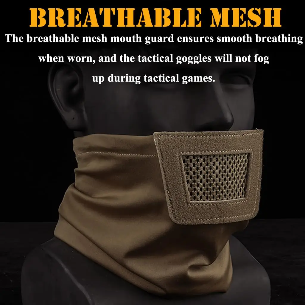 Airsoft Half Mask, Multicam Breathable Mesh Tactical Masks, Hunting Headband Protective Gear, for Paintball Shooting Cycling