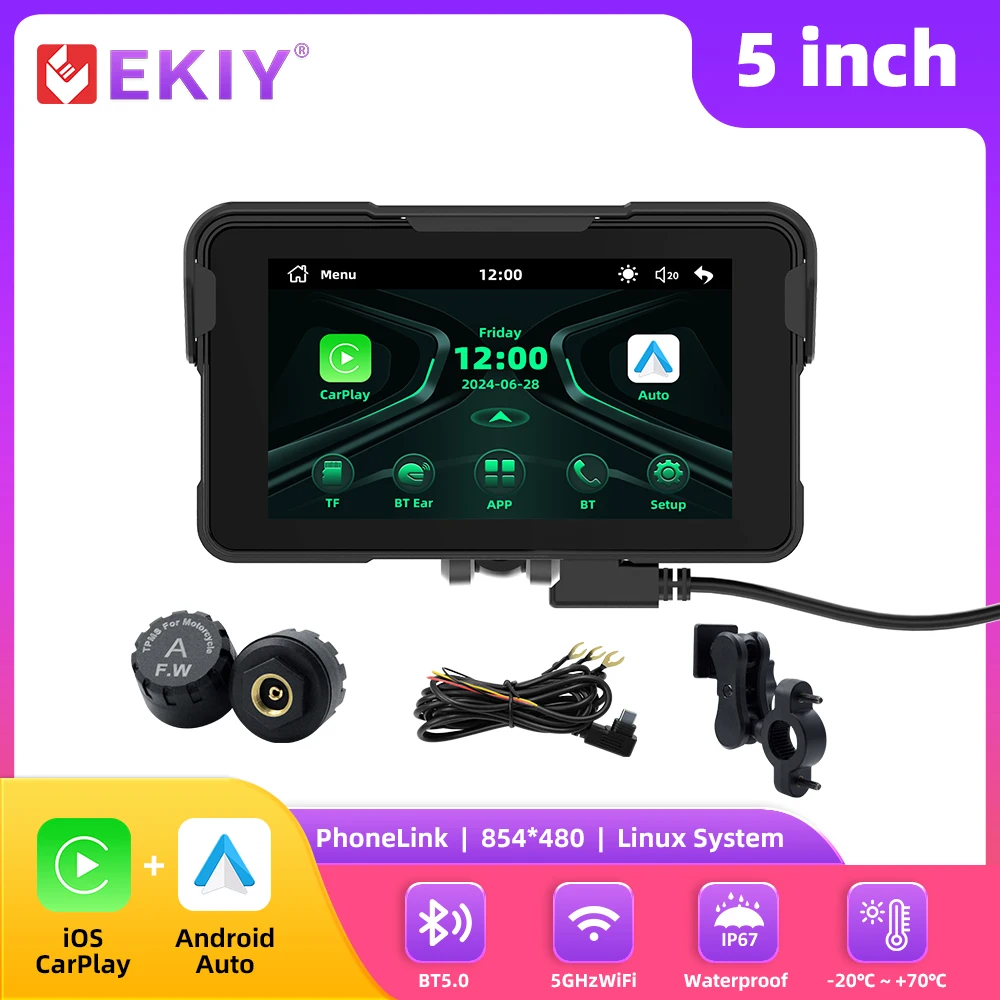 

EKIY 5-дюймовый мотоцикл Carplay Беспроводной CarPlay Android Авто Экран Мотоциклетная навигация Мотоцикл Беспроводной двигатель GPS Лидер продаж