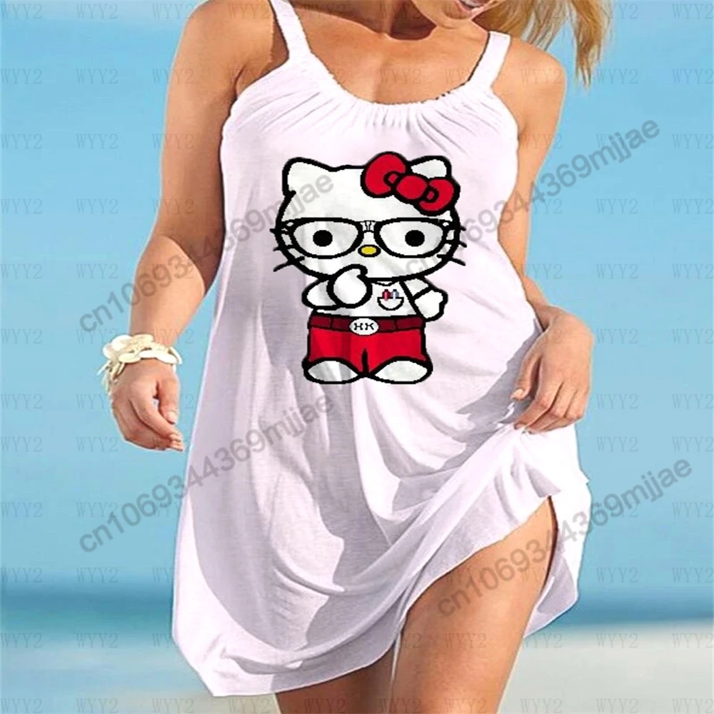 HelloKitty-Top redondo com pescoço para mulheres, camiseta feminina, vestidos de praia, roupas Y2K, camiseta Zevity, roupas de verão, 2023