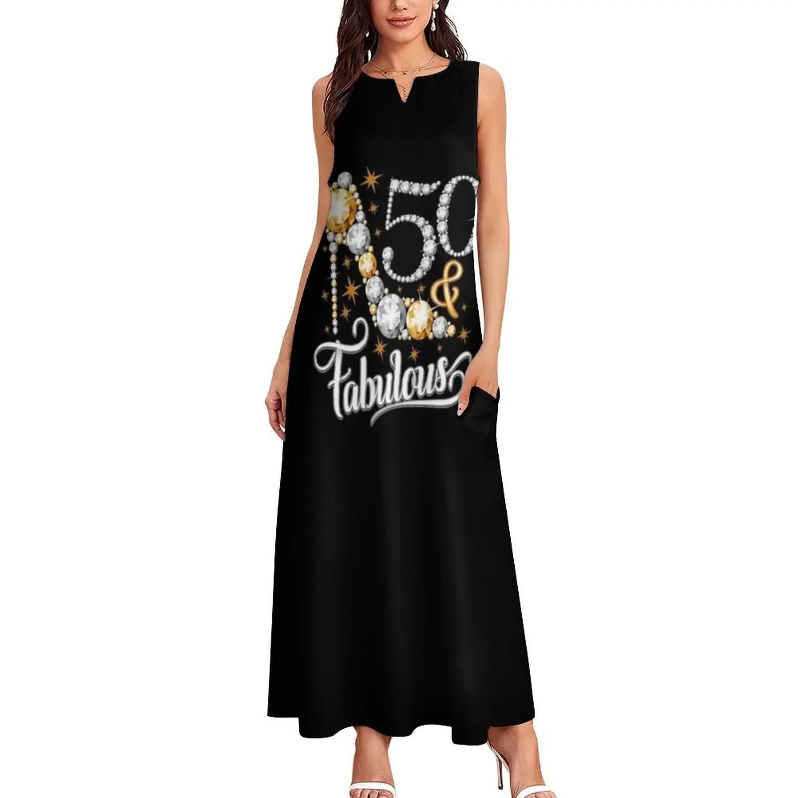 50th Birthday T-shirt. Fifty and Fabulous t shirt for ladies, women. Long Dress dresses for womens