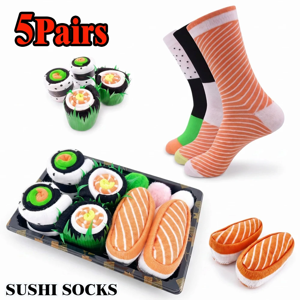 Fashion Unique Interesting Sushi Socks Personalized Tie Socks Women Men Creative Gift Box Christmas Valentine's Day Gift