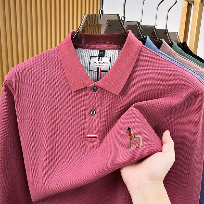 Luxuriöses 100% Baumwoll-Herren-Langarm-Poloshirt mit Kragen und Knöpfen, Exquisitem Muster und Stickerei, Neues Herbst-Poloshirt, Lässige Herrenbekleidung – Detail 15