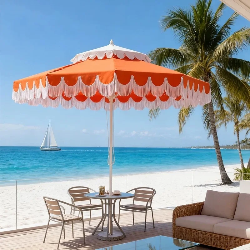 Custom Logo Double-layered Wave Umbrella Modern Aluminum Windproof Sun Outdoor Garden Patio Umbrella for Beach