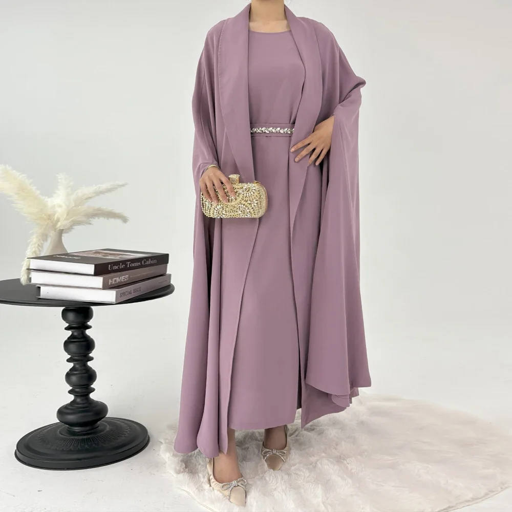 Ramadan femmes musulmanes 2 pièces ensemble Robe de soirée Abaya Eid Jalabiya ceintures diamant marocain dubaï caftan Cardigan Robe Kimono Kebaya