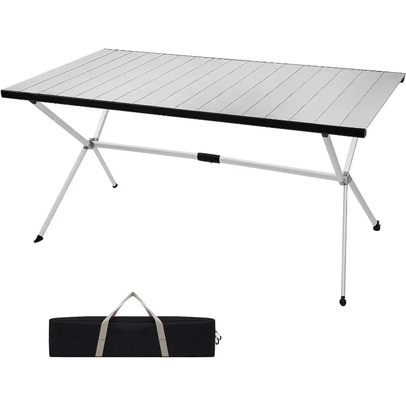 Folding Camping Table Aluminum Roll Up Table Oversized Large Camp Table Stable Portable Outdoor Folding Table，Support 176lbs