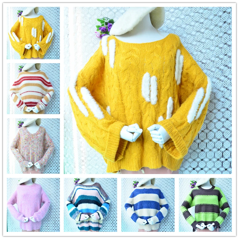 

Женский модный пуловер из натурального мохера с длинными рукавами, вязаный, с круглым вырезом, в полоску, свободного кроя, весна-осень