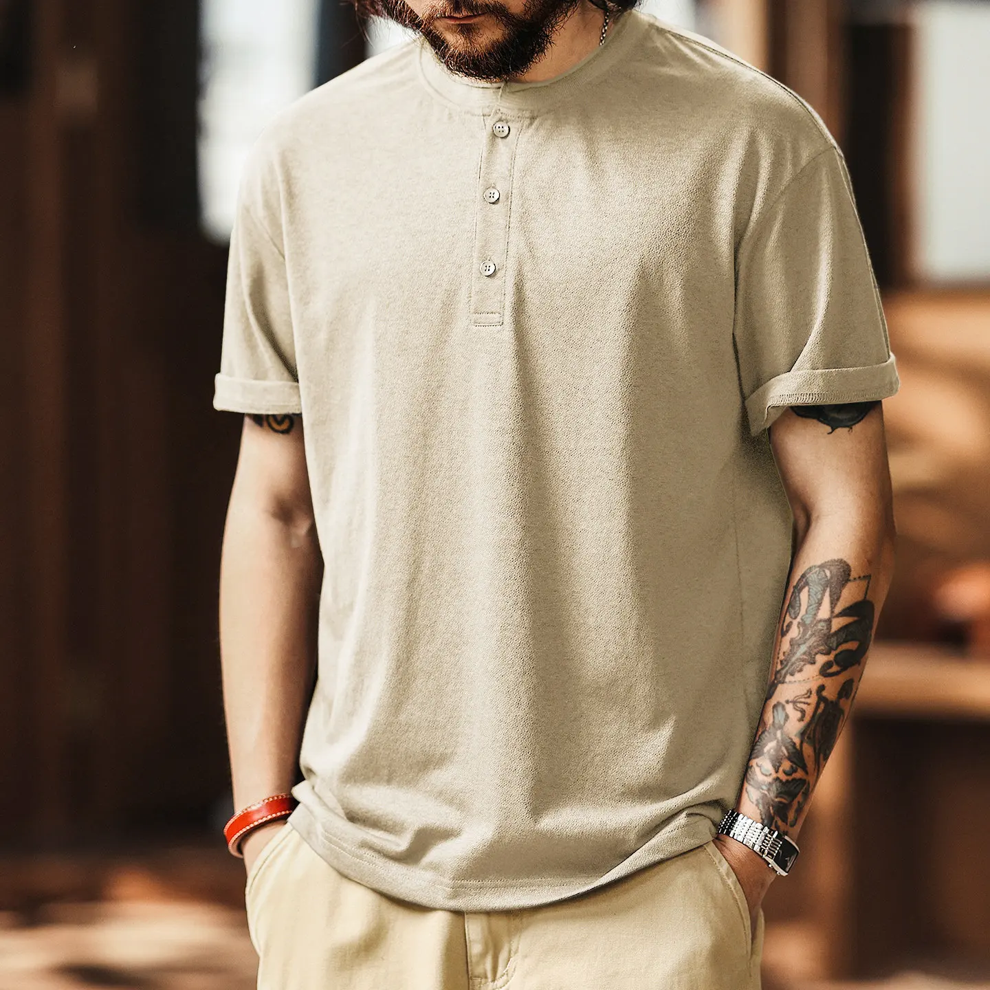 Casual Men Henley Neck Button Placket Tshirt Solid Dark Gray Loose Fit Short Sleeve Shirts Soft Fabric Summer Basic Daily TEE