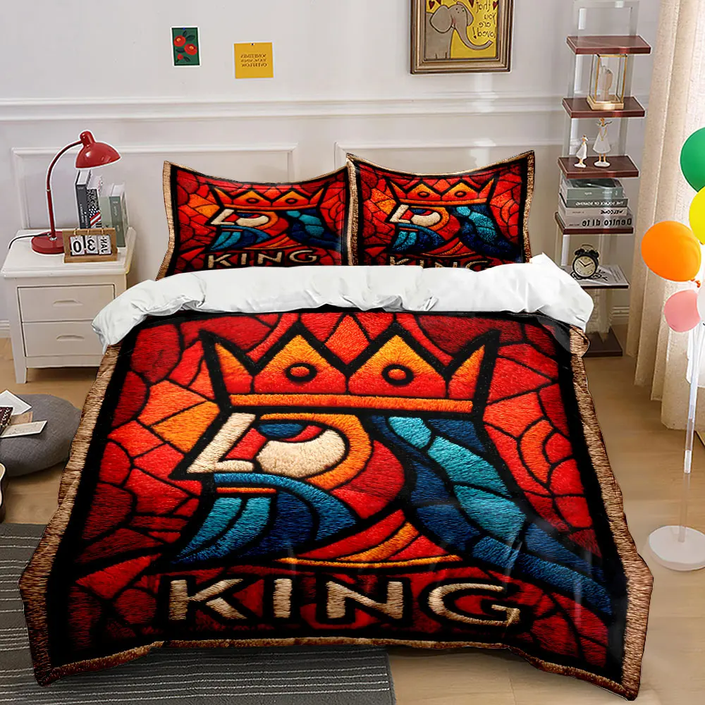 Colorful Embroidered King Artwork Print Bedding Set 1 Duvet Cover 2 Pillowcases for Adult and Children Luxury Gift Full Size