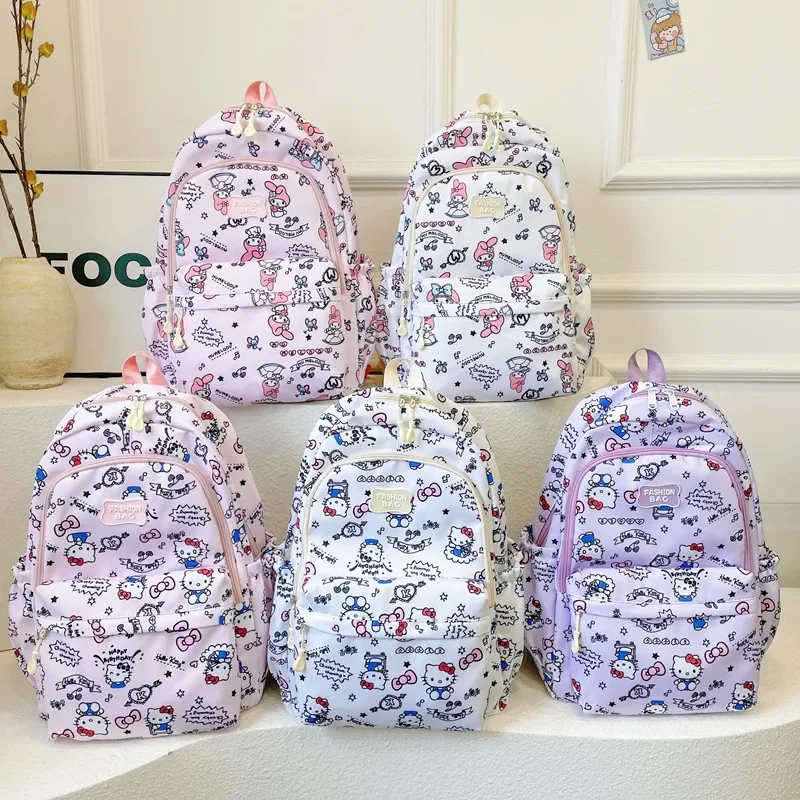 حقيبة ظهر للأطفال من سانريوس، حقيبة ظهر عصرية خفيفة للفتيات على طراز الكلية مطبوعة برسوم كرتونية، سعة كبيرة قابلة للتنفس، شخصية أنيمي