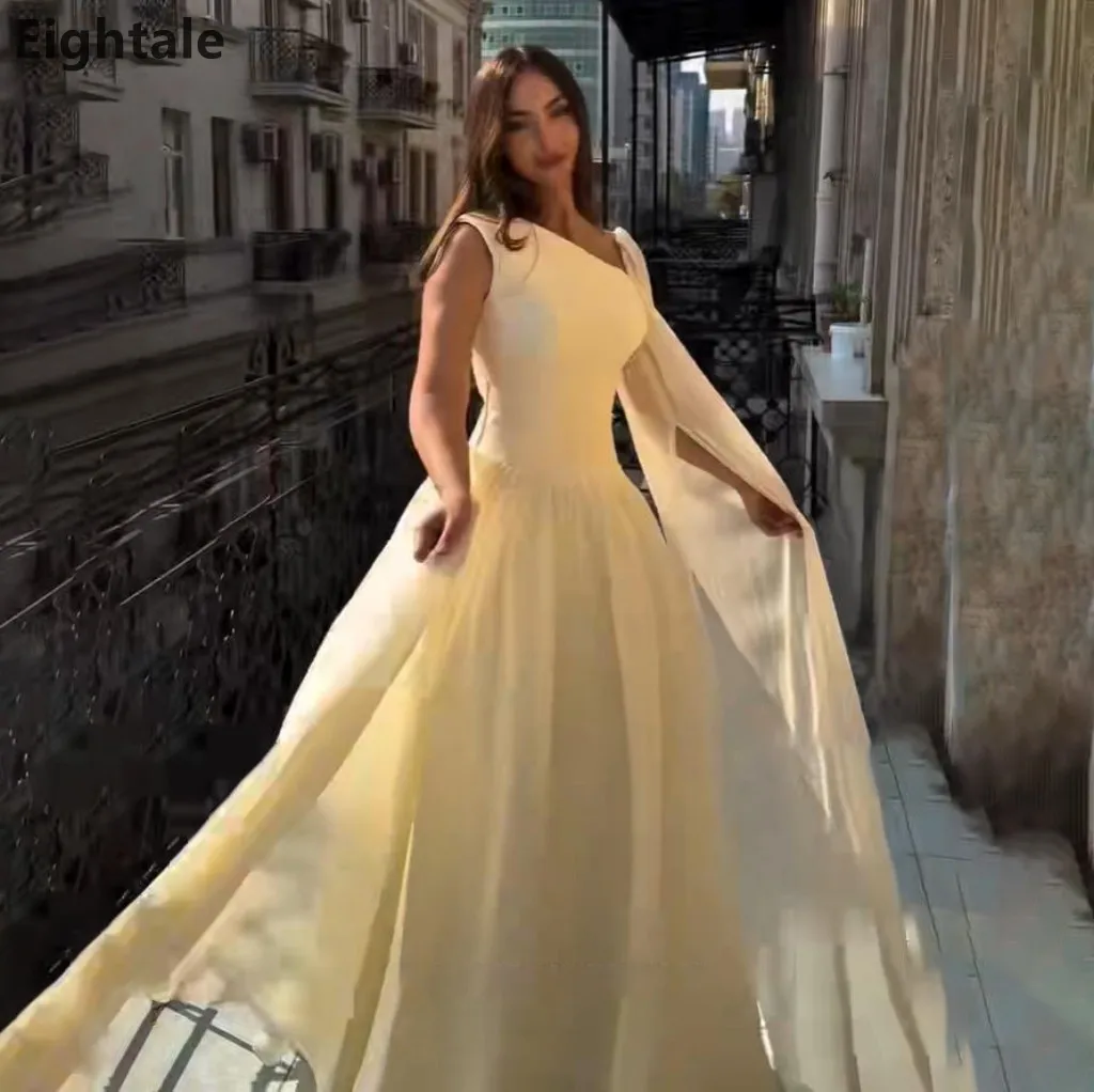 

Eightale 2025 Yellow Silk Chiffon One Shoulder Maxi Evening Dress Wedding Party Formal Prom Dress Dubai Party Gown Customized