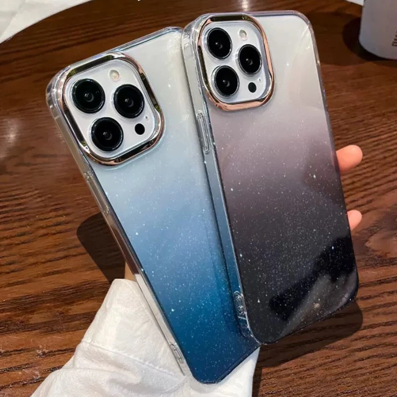 

Luxury Phone Case For iPhone 16 Plus Pro Max Glitter Bling Starry Clear Gradient Shockproof Hard Cover