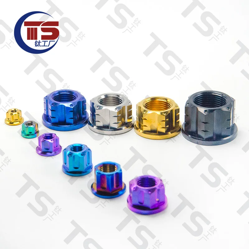 TS 2pcsM5 M6 M8 M10 M12 M14 M16 M18 M20Titanium Nuts Torx Flange Nut Hexagon for Bike Motorcycle Titanim Fastener Pitch 1.25/1.5