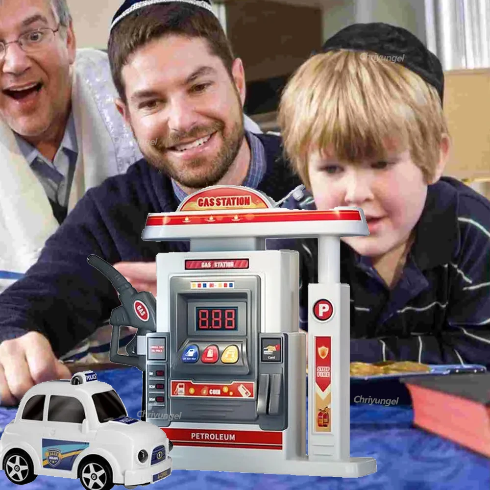 Gas Station Toy for Kids Simulation Gas Pump Toy Model with Spray Car Set Pretend Play Educational Toys Gifts for Boys Girls