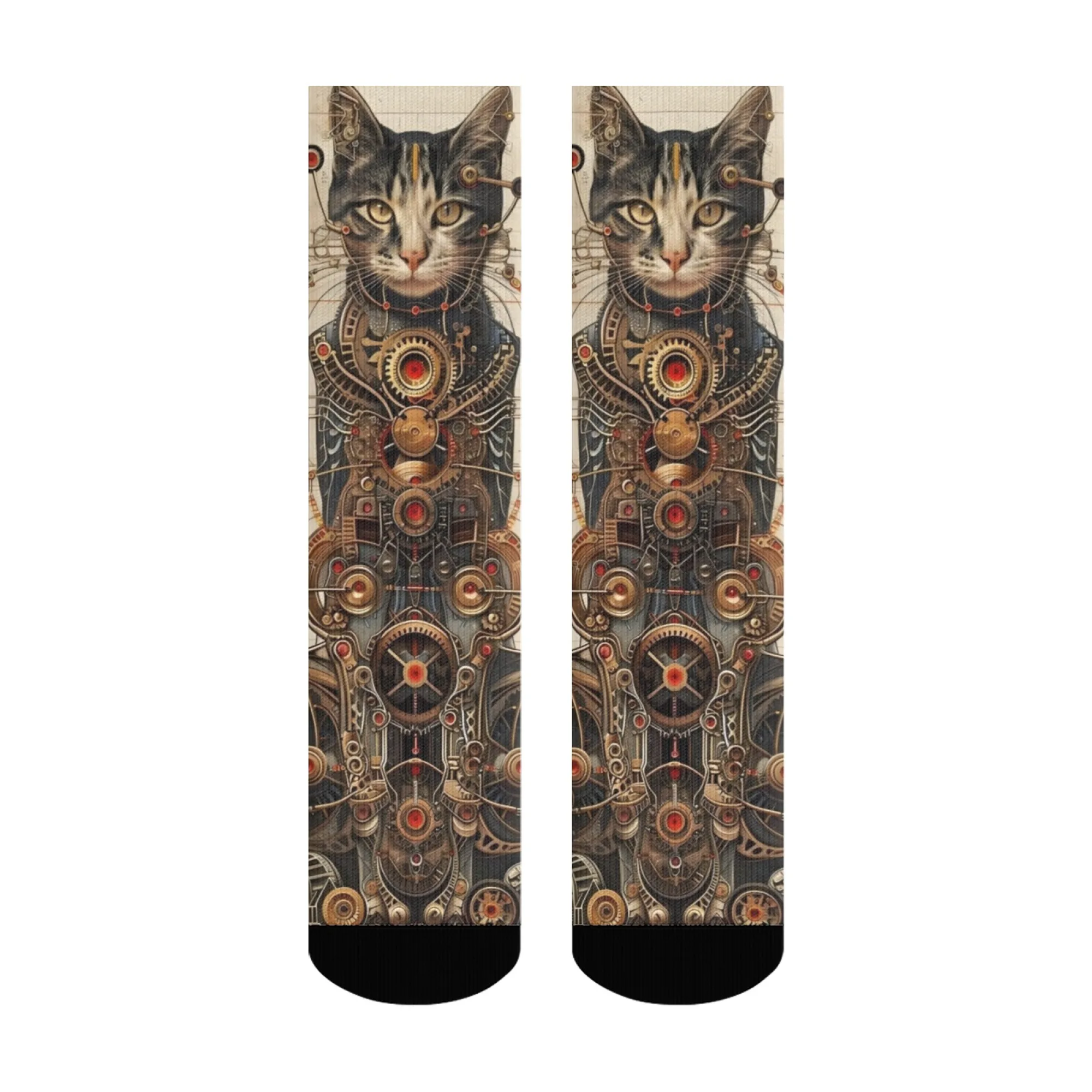 Steampunk Style Metal Cat Men's Socks Novelty Harajuku Retro Compression Socks Skin-friendly Breathable Hip-hop Casual Party
