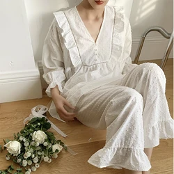 Women's Jacquard Dots Pajama Sets.Stringy Selvedge Tops+Long Pants.Vintage Ladies Dot Pyjamas Set.Victorian Sleepwear Loungewear