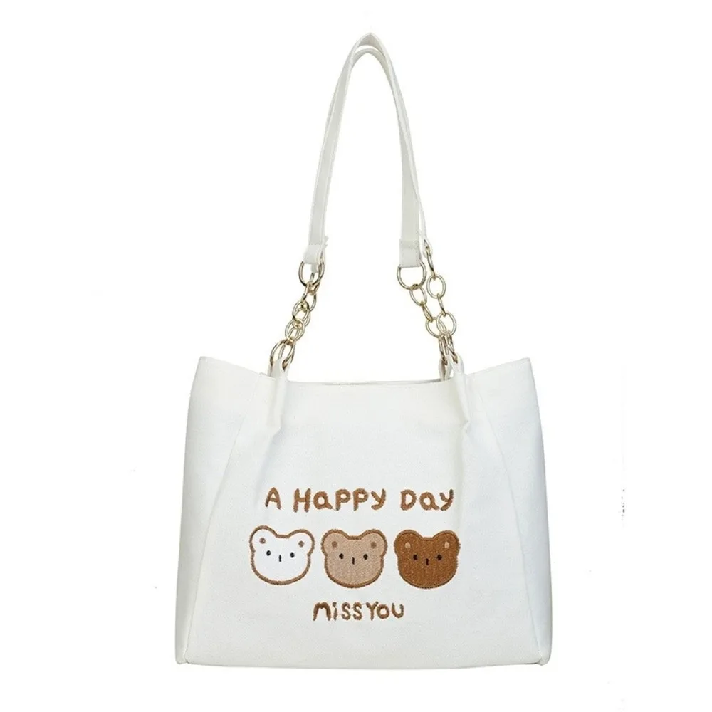 

Модная сумка через плечо с принтом медведя в корейском стиле, однотонная большая сумка с героями мультфильмов, легкая парусиновая сумка большой вместимости, женская сумка