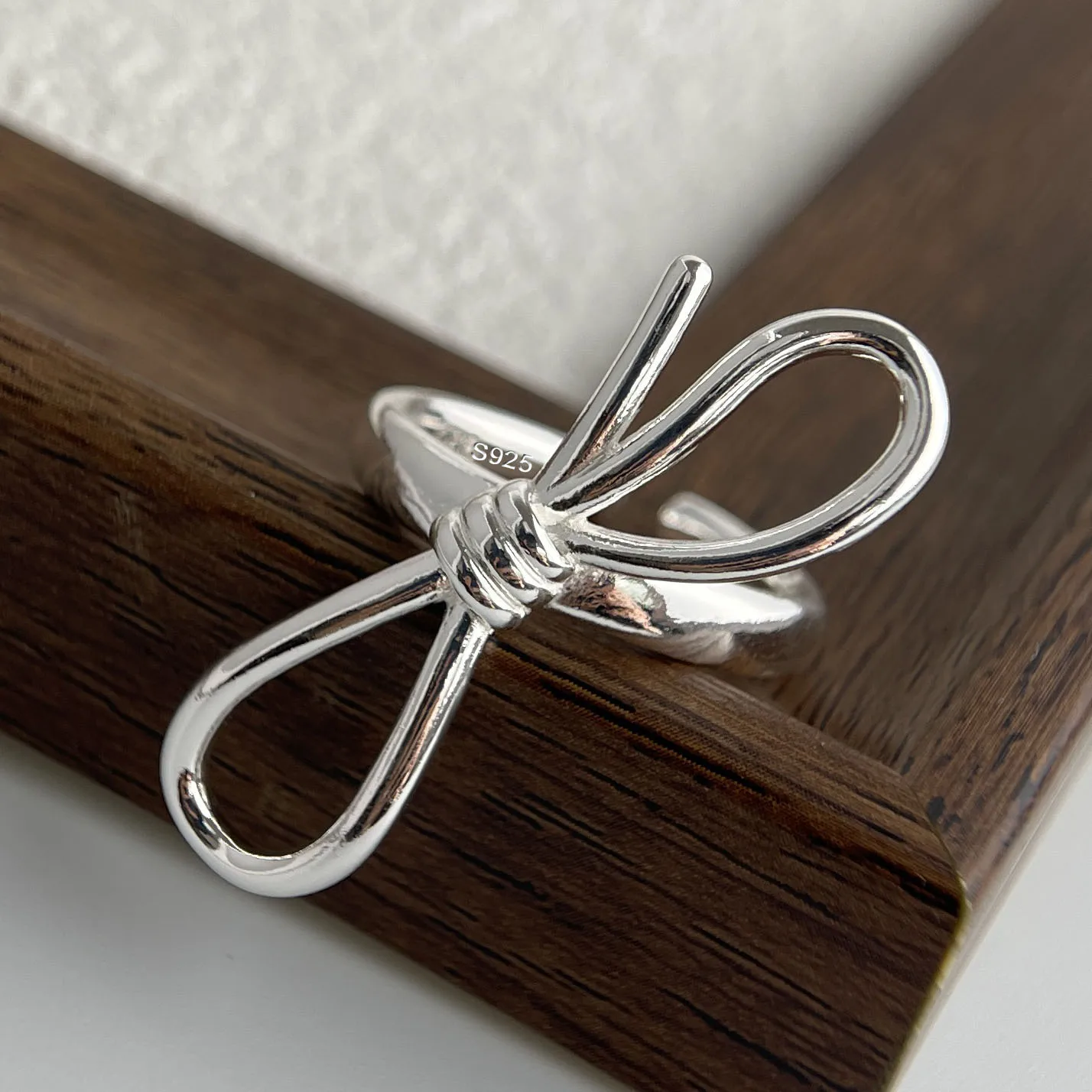 Women's 925 Sterling Silver Handmade Simple Flower Bow Heart Ring